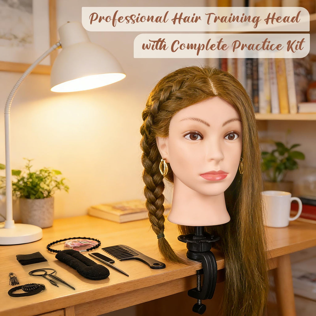 18 Inch Human Hair Mannequin Head for Hair Styling & Training Kit