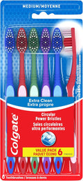 Colgate Extra Clean Medium Toothbrushes 6 Pack Multi-Colored | Deep Cleaning Oral Care