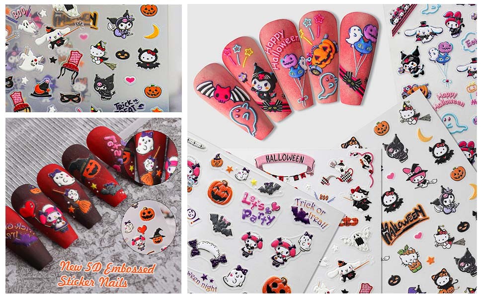 Halloween Nail Stickers 7-Design Kawaii Nail Decals for Nail Art & Crafts