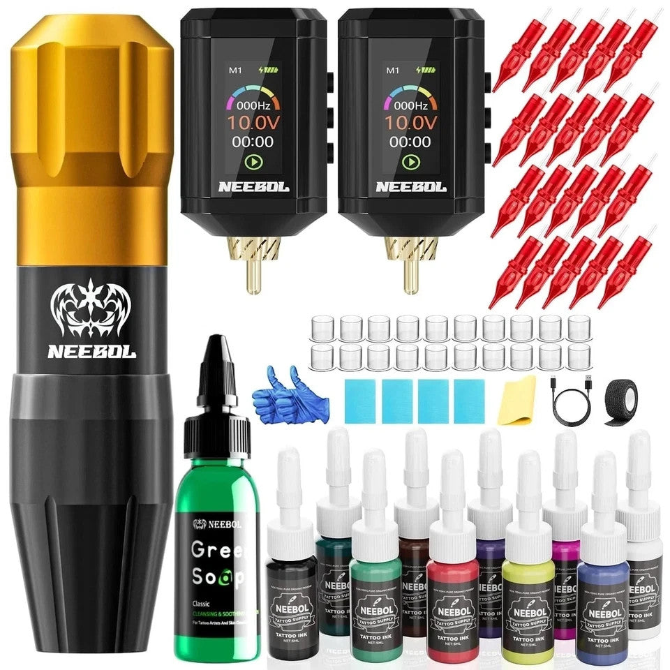 Wireless Tattoo Gun Kit for Beginners & Professionals - Complete Set with Power Display
