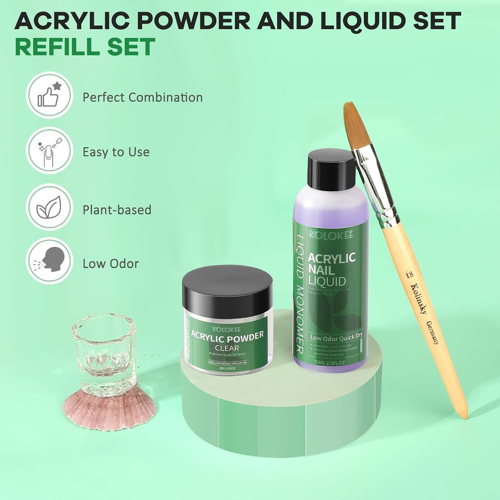 Acrylic Nail Kit with Powder, Liquid & Kolinsky Nail Brush for Salon-Quality Nails