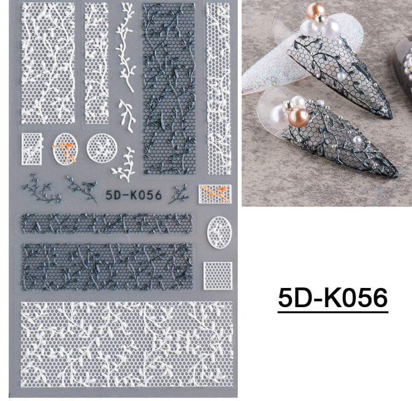 Bridal 5D Nail Art Decoration Stickers - White Lace Flower Wedding Decals