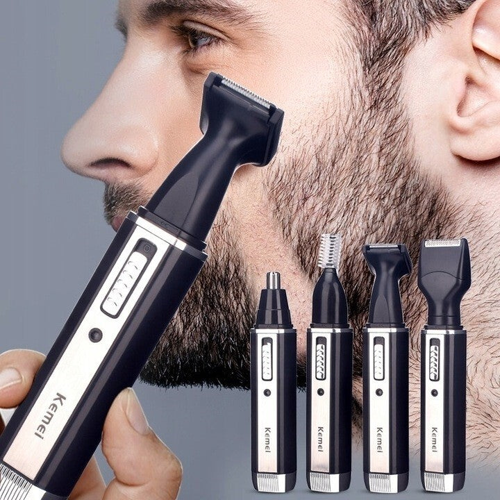 4-in-1 Rechargeable Beard Nose Ear Hair Trimmer Set - Waterproof