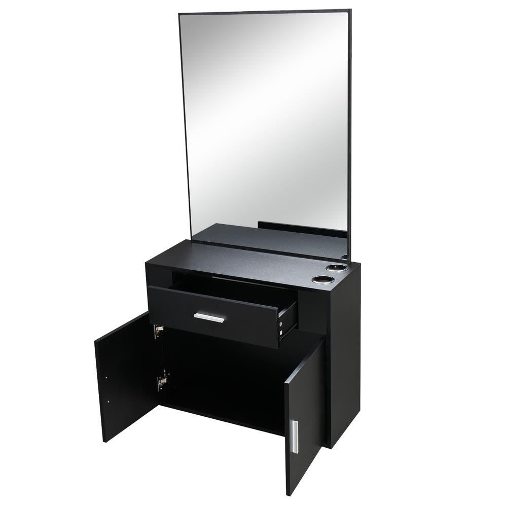 Wall Mount Salon Station with Mirror and Storage for Barber & Hair Styling
