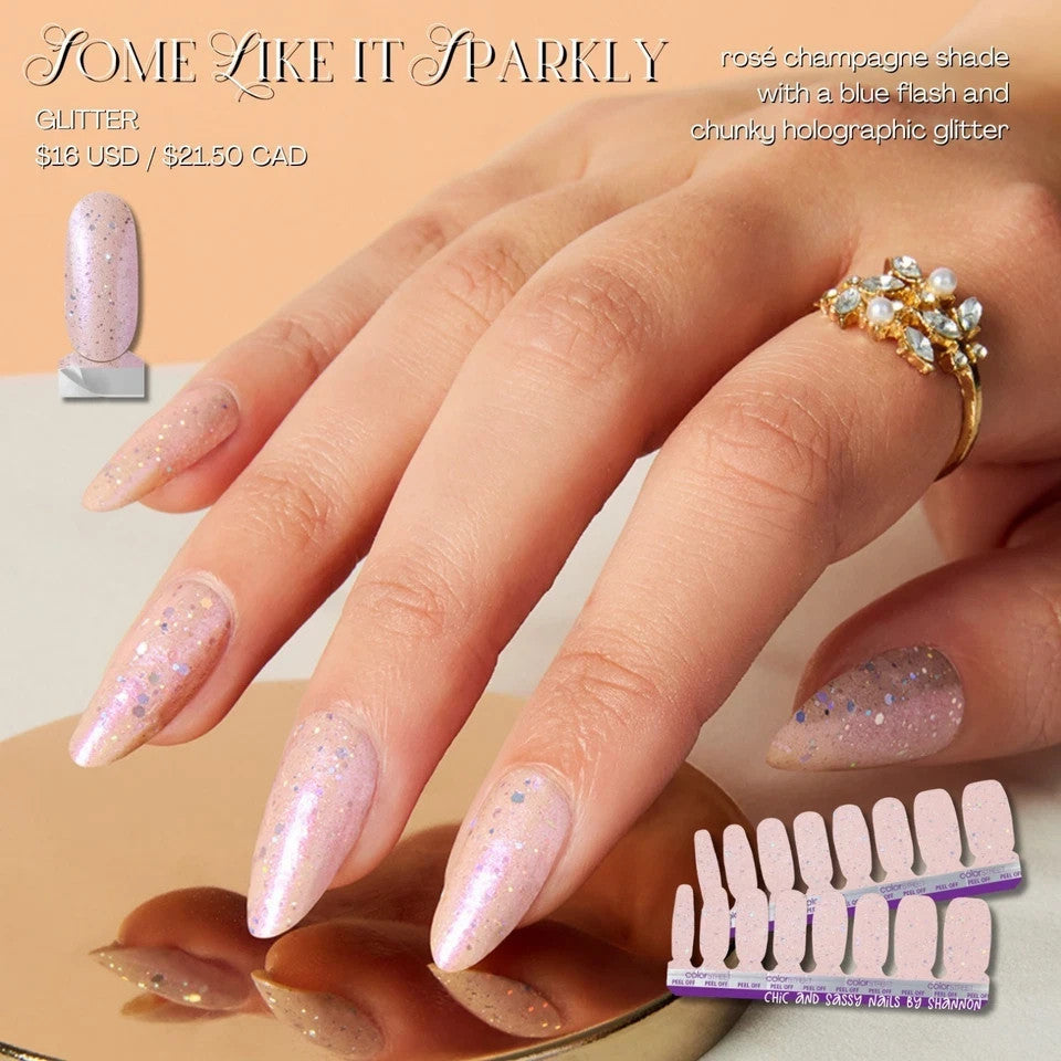 Sparkly Marilyn Monroe Nail Strips - Holographic Rosé Champagne Design
