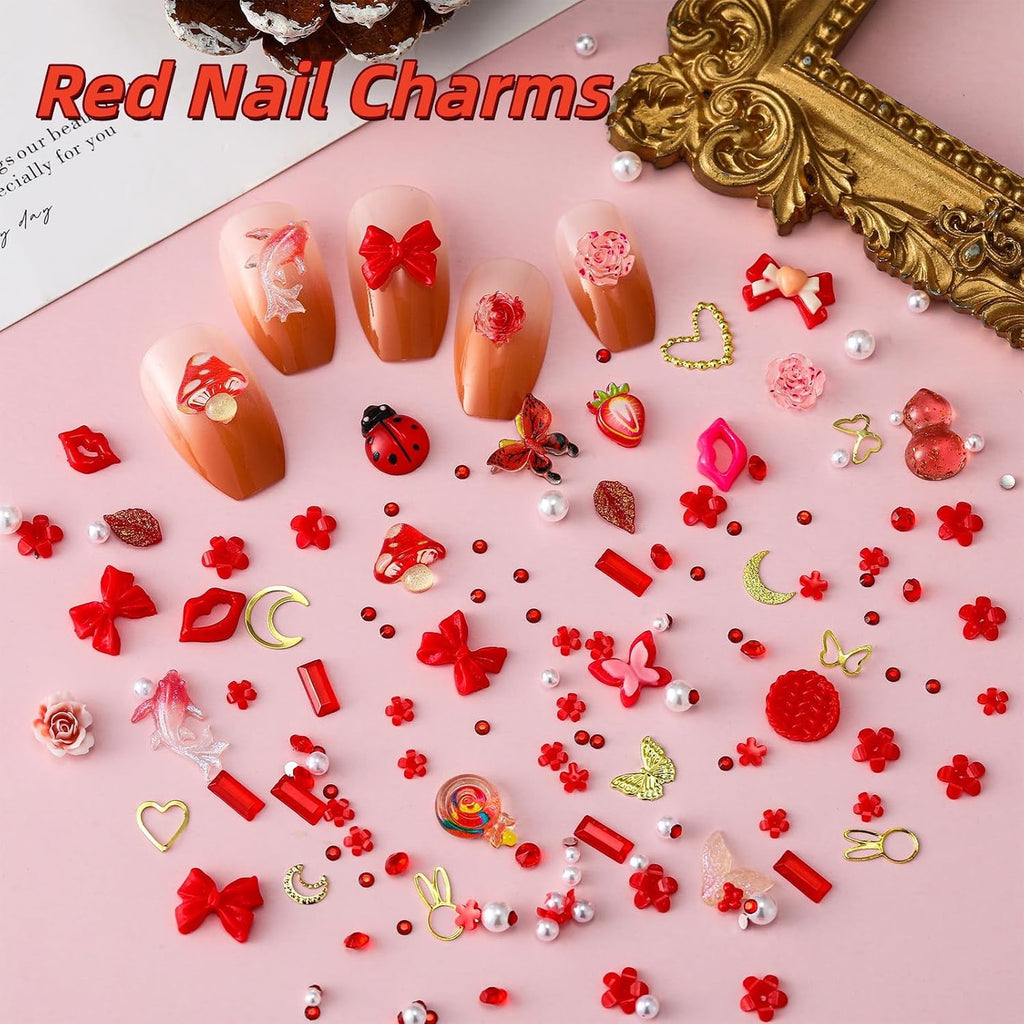 8000Pcs Nail Charms and Gems Set for Nail Art DIY Crafts - Butterfly, Star, Moon, Flowers, Bows, Gold Finish