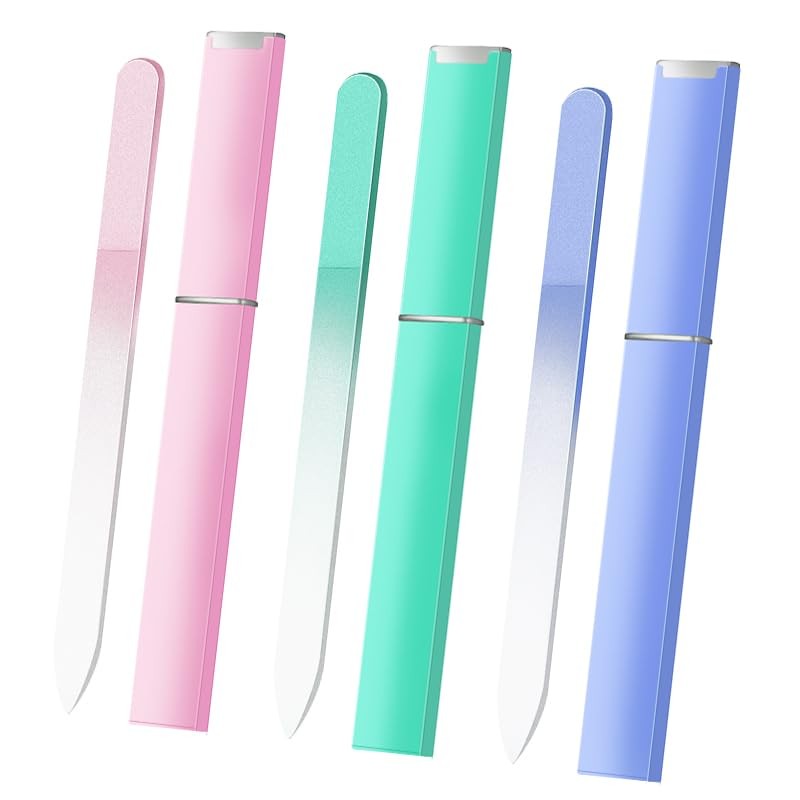 Glass Nail File 3-Pack with Cases for Natural Nails - Gentle & Reusable