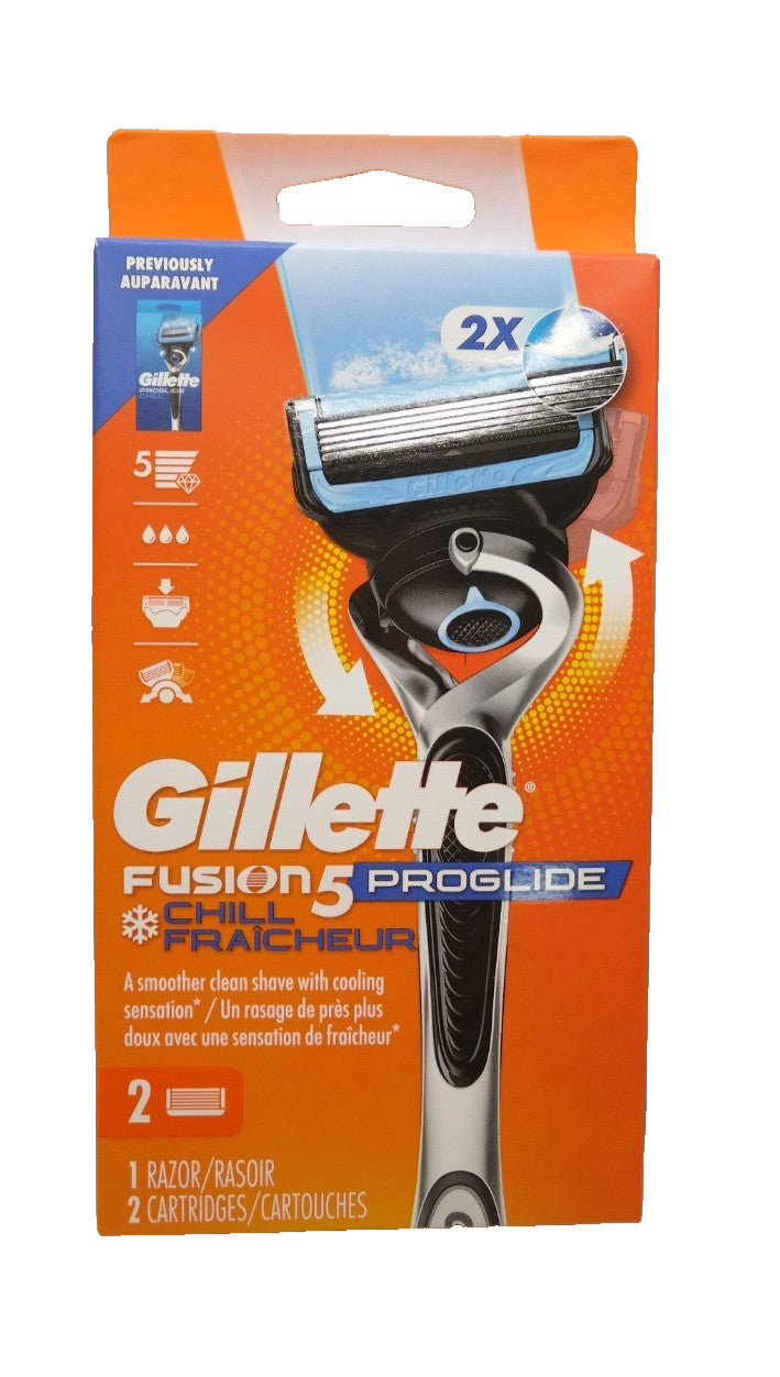 Gillette Fusion5 Proglide Chill Men's Razor Handle + 2 Cartridges NIB
