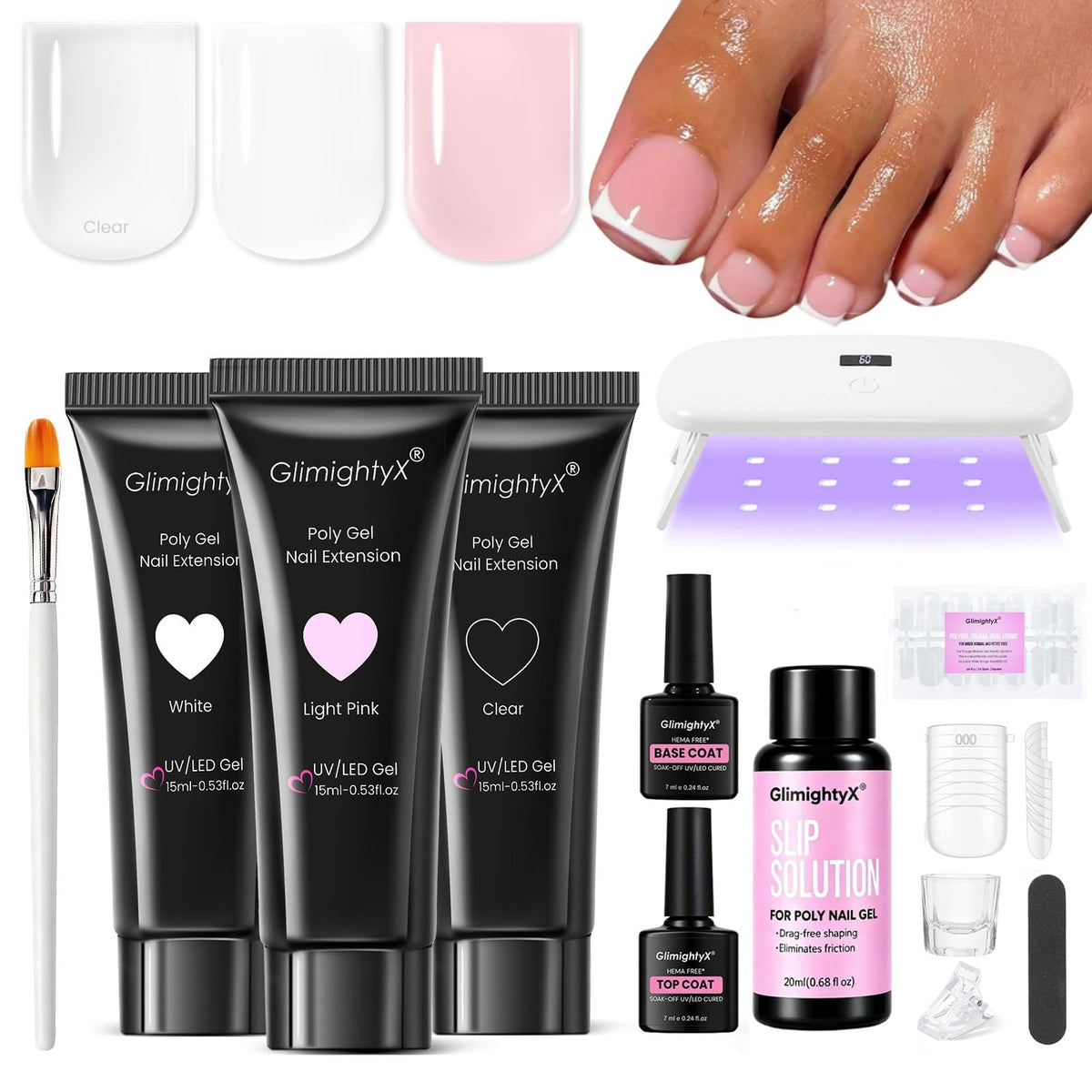Polygel Toenail Starter Kit with UV Light & Full Set of Nail Supplies
