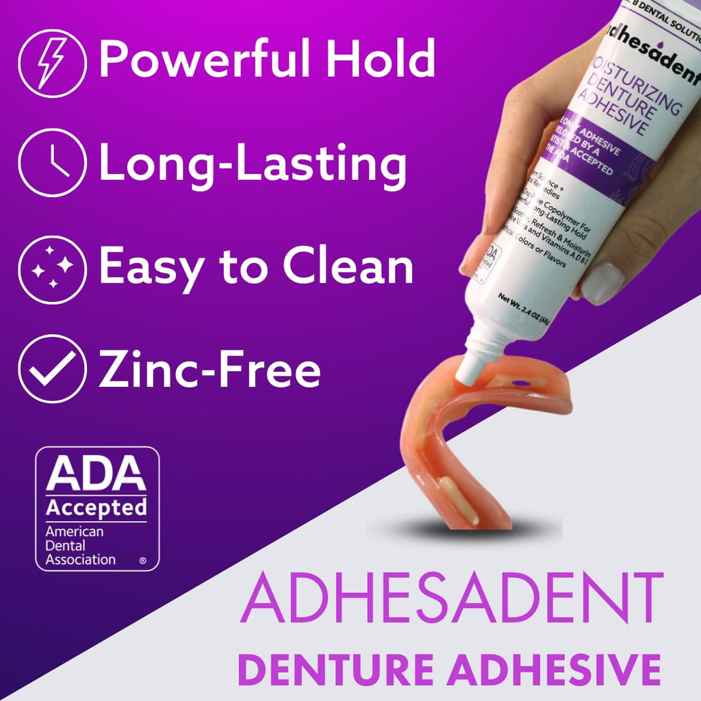 Moisturizing Denture Adhesive Cream with Strong Grip - Zinc-Free, Natural Taste