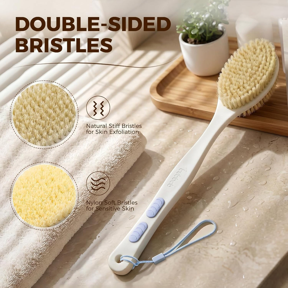 Long Handle Back Scrubber with Dual Bristles Anti-Slip Shower Brush