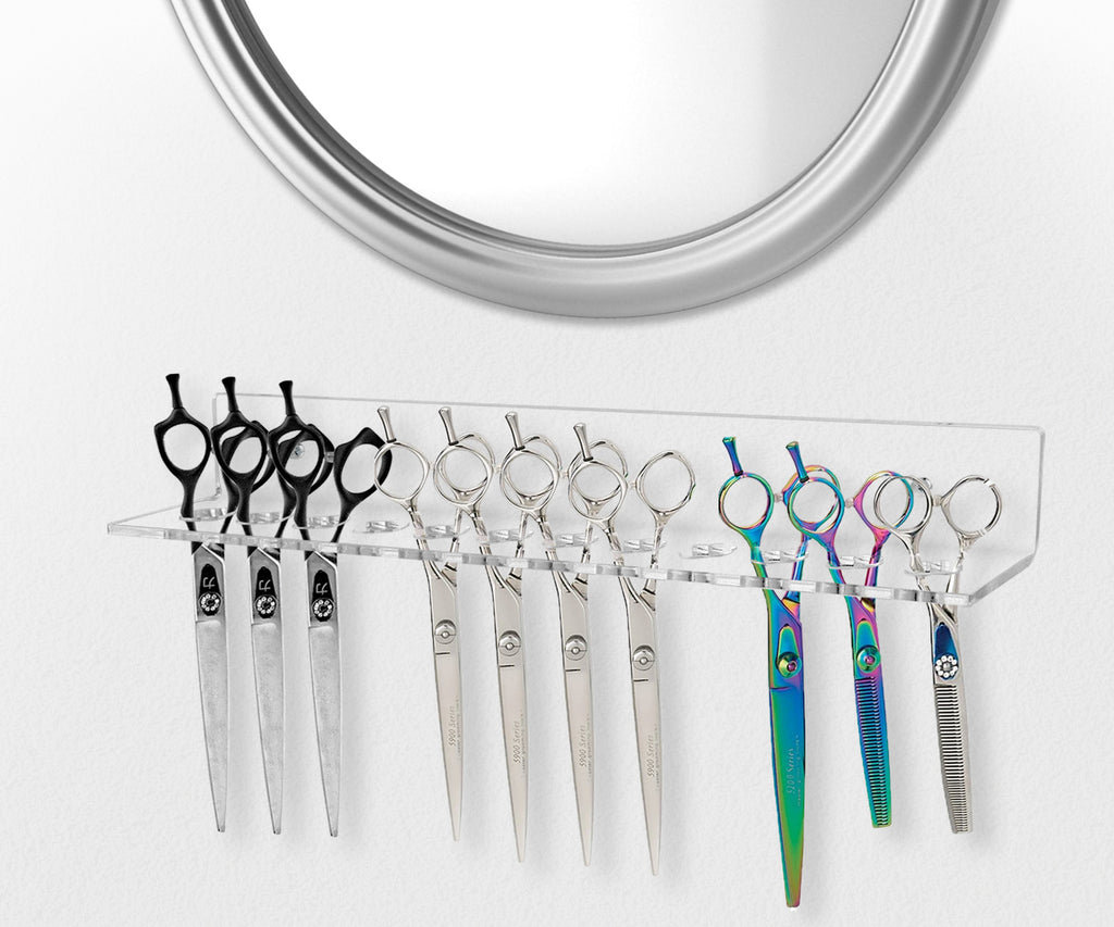 Wall Mount Scissor Organizer Holds 12 Pairs of Salon & Barber Shears Acrylic