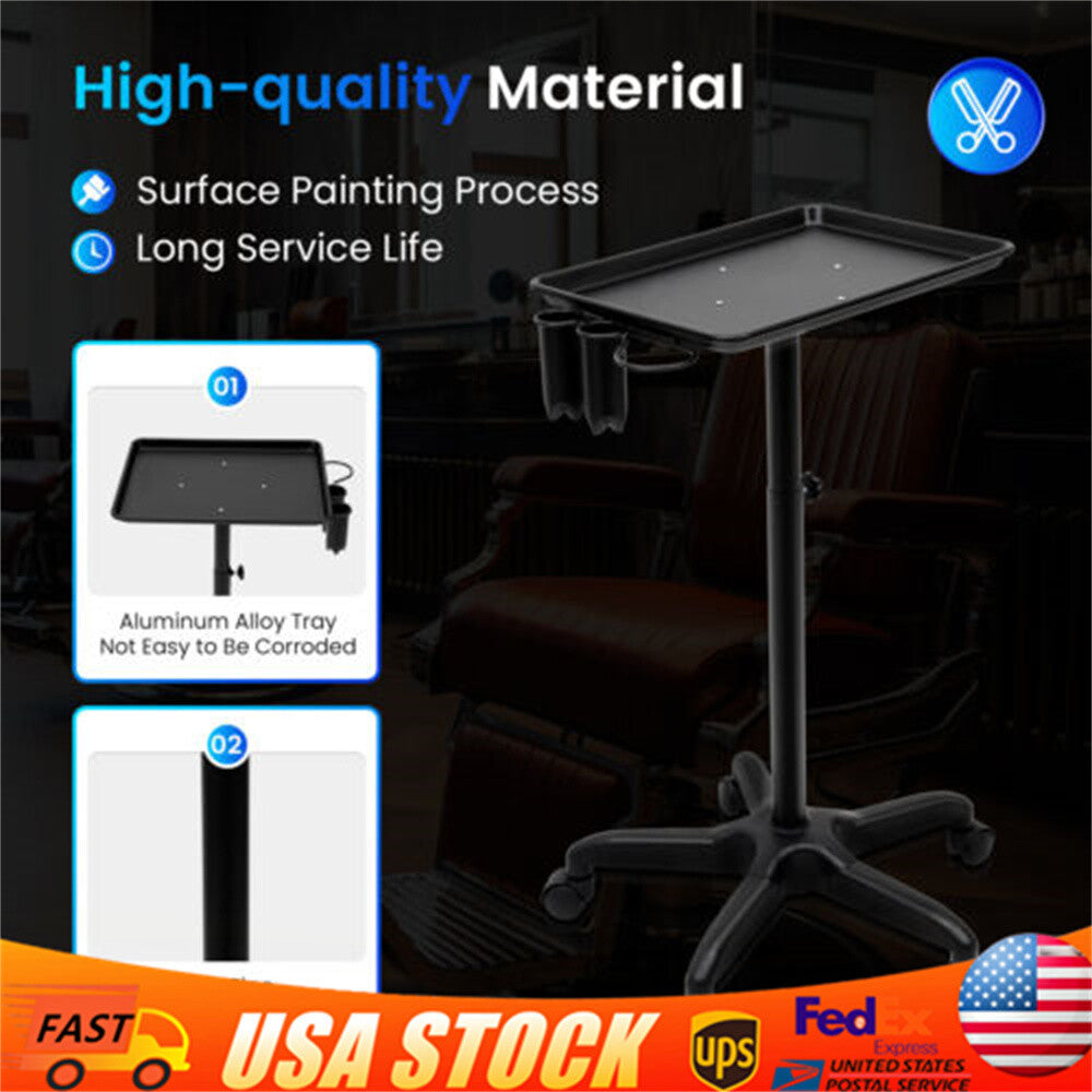 Salon Trolley Rolling Cart with Adjustable Height & Large Tray for Hair & Beauty Spa Equipment