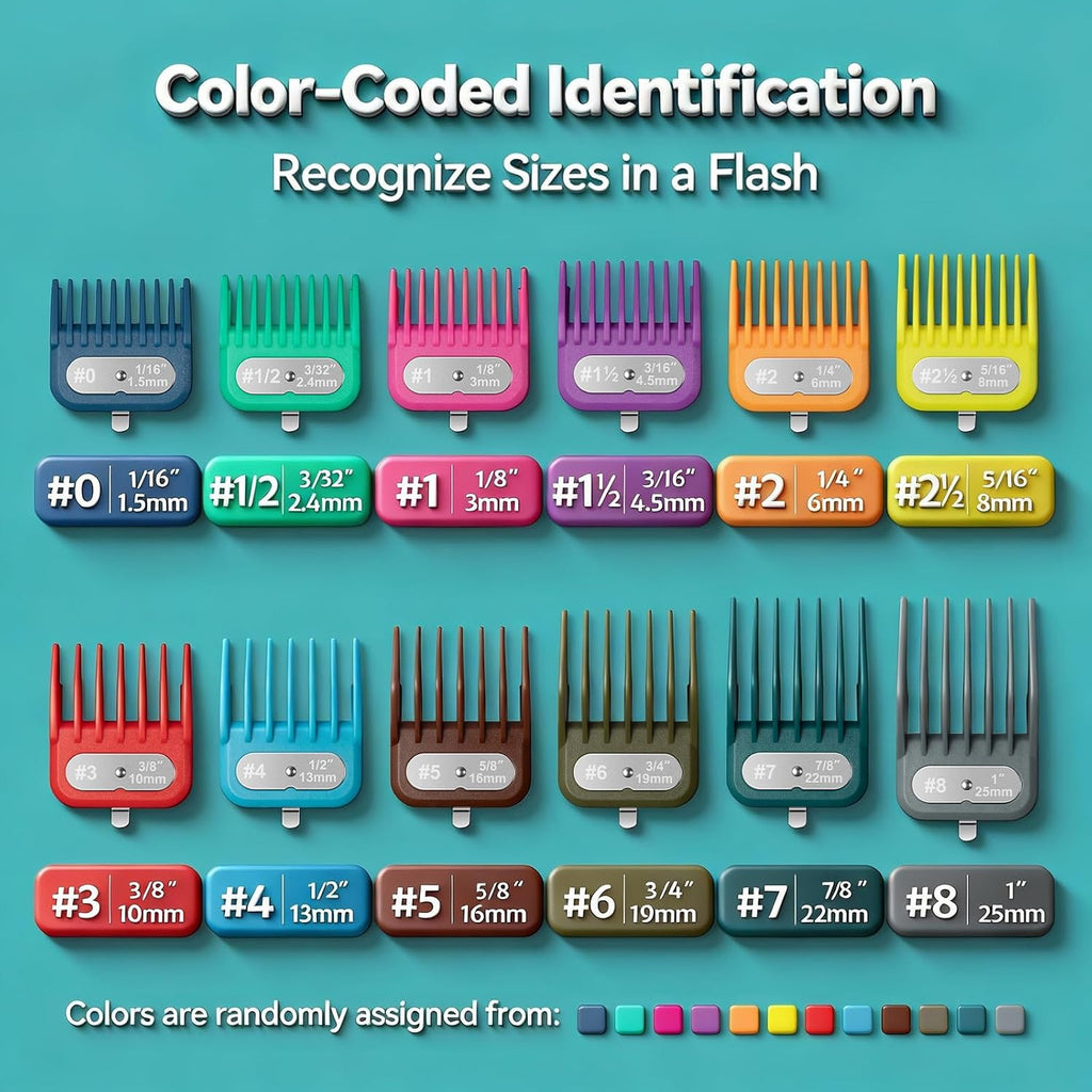 Universal Hair Clipper Guard Set - 12 Color-Coded Sizes for Trimming