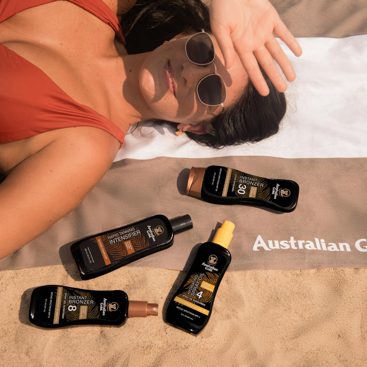 Australian Gold SPF 4 Sunscreen Spray Gel with Bronzer, 8 oz Moisturizer