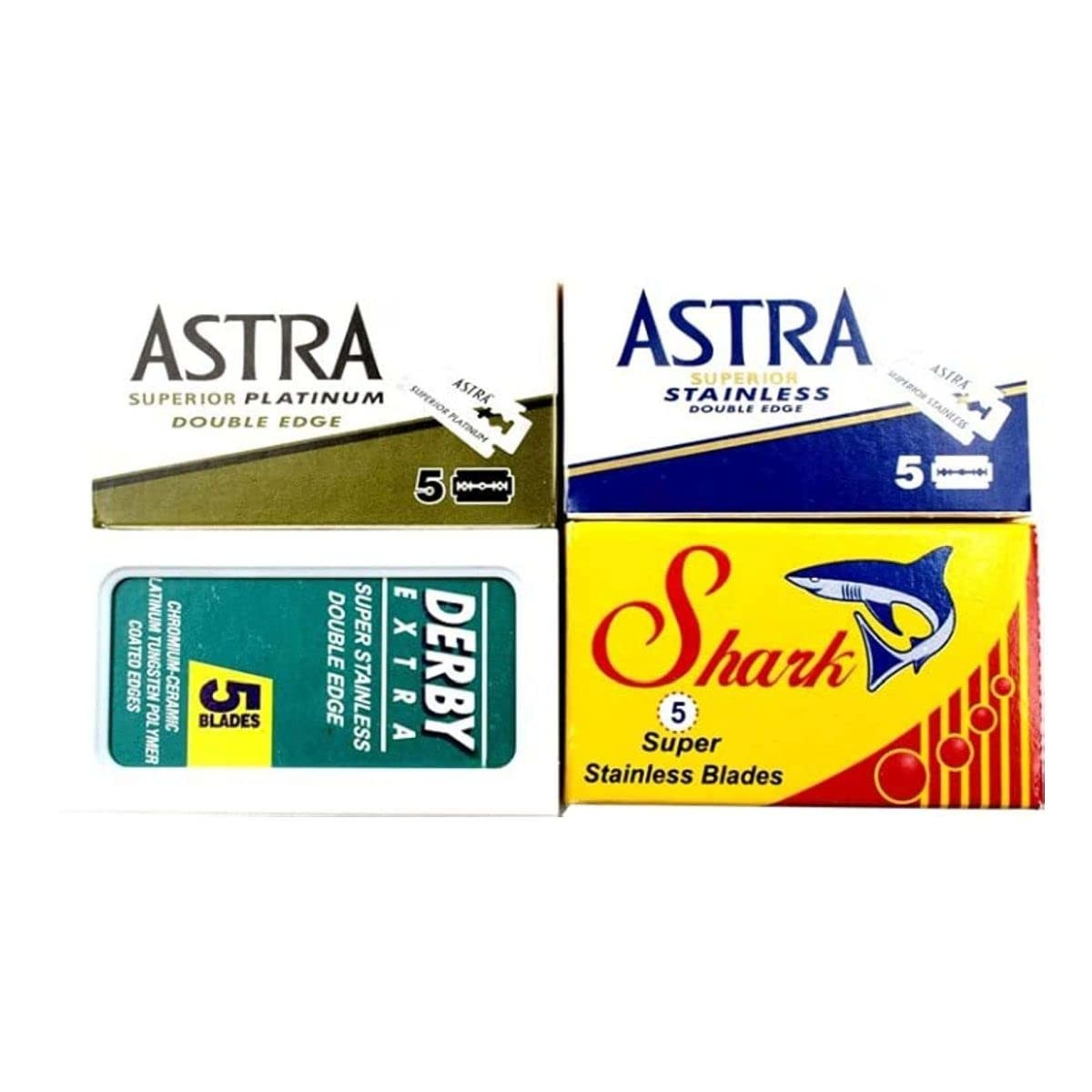 Double Edge Razor Blades Sampler Pack - Astra Derby Shark, 20 Count