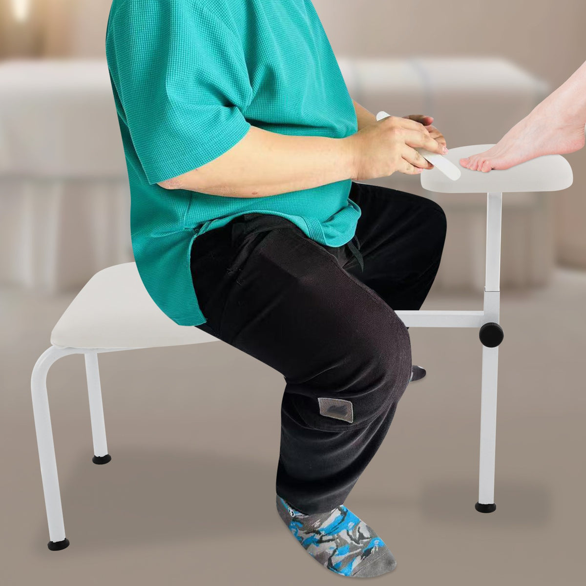 Adjustable Pedicure Stool with Foot Rest - Salon Spa Chair White