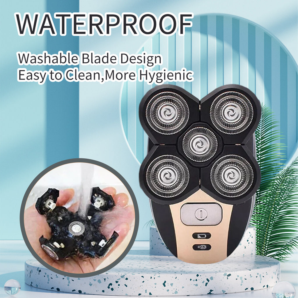 5-in-1 Rotary Electric Shaver for Bald Head and Face Trimming, Rechargeable