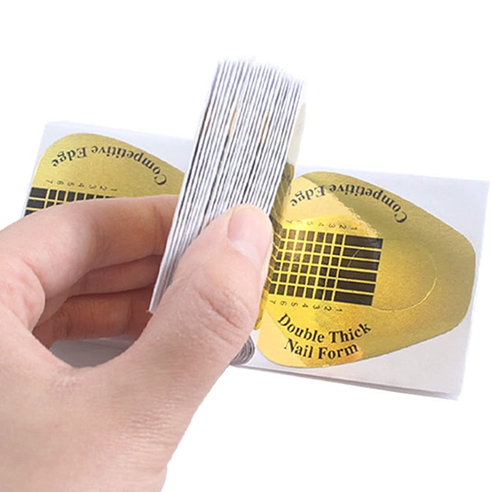 Long Nail Forms for Acrylic Nails - 200 Golden Nail Extension Stickers