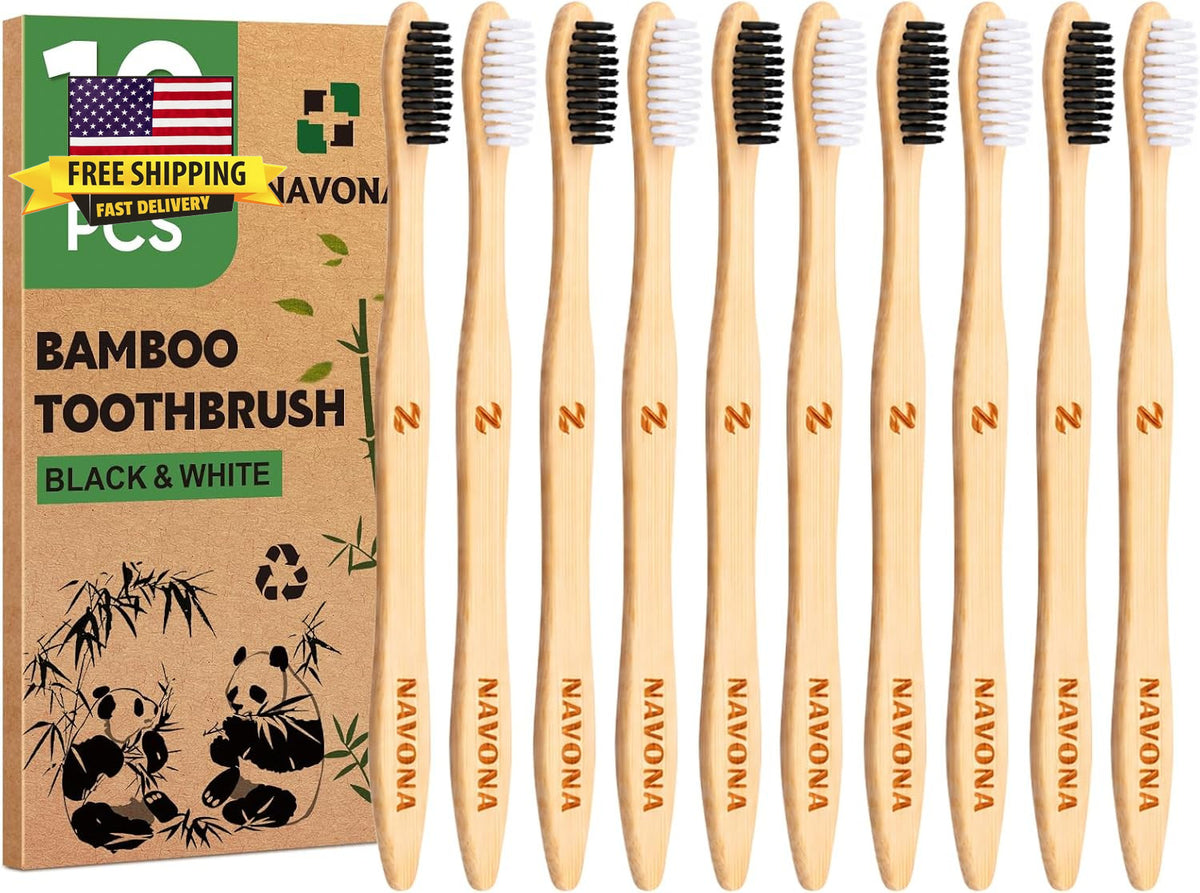 10 Pack Eco-Friendly Bamboo Toothbrushes with Medium BPA-Free Bristles
