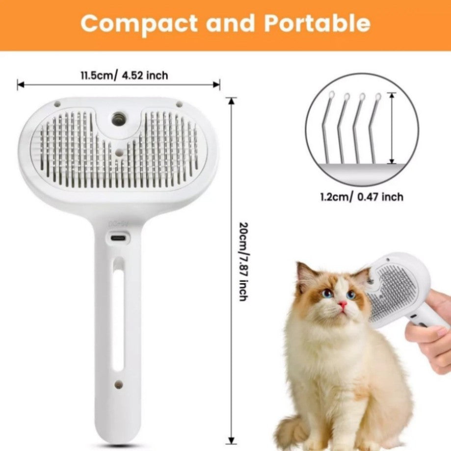 Electric Pet Steam Brush for Cats and Dogs - 3-in-1 Grooming, De-shedding & Massaging