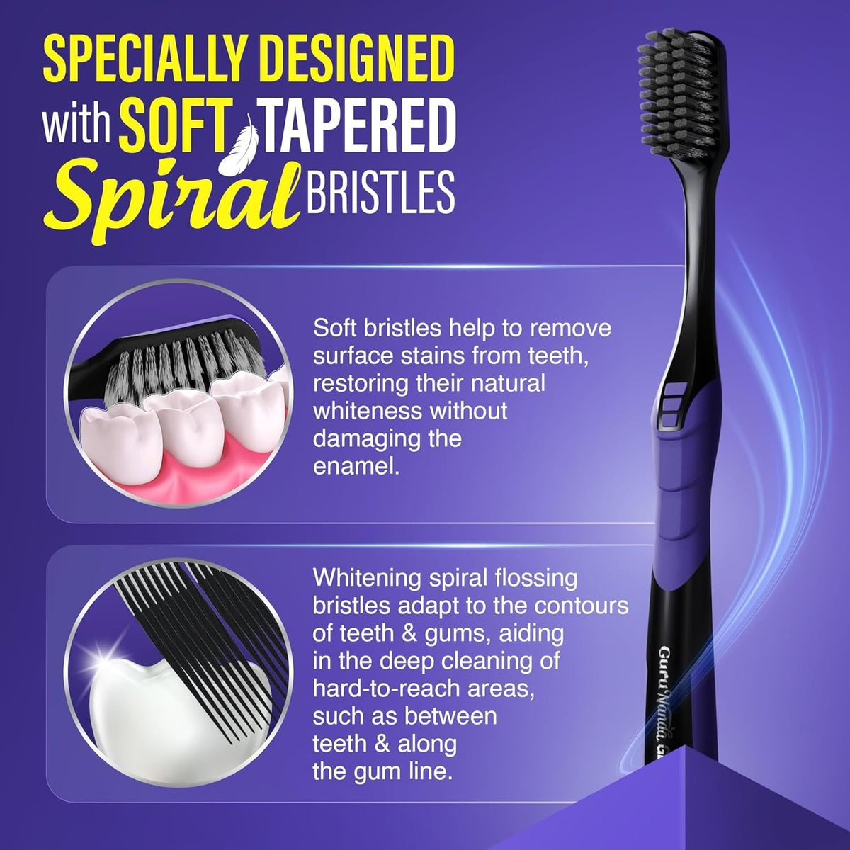 Gentle Giant Charcoal Toothbrush with Tongue Cleaner - Deep Clean & Whitening