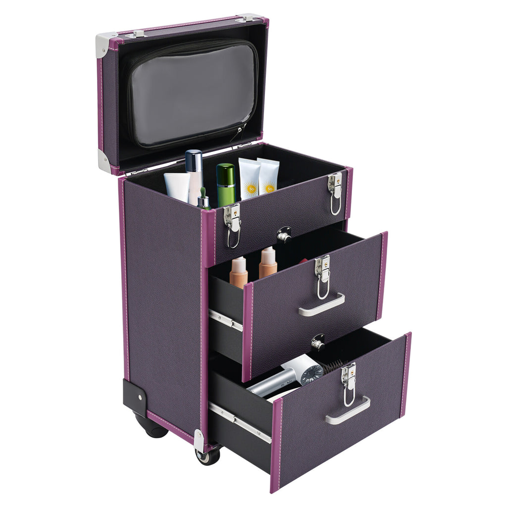 Large Waterproof Rolling Makeup Case Trolley with Multiple Compartments