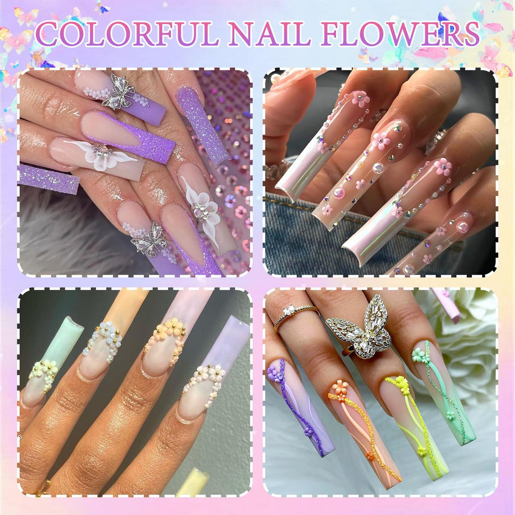 Colorful 3D Flower Nail Charms with Butterfly Accents for Nails Art