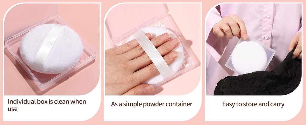2pcs Medium Body Powder Puffs with Storage Containers - Soft & Sturdy