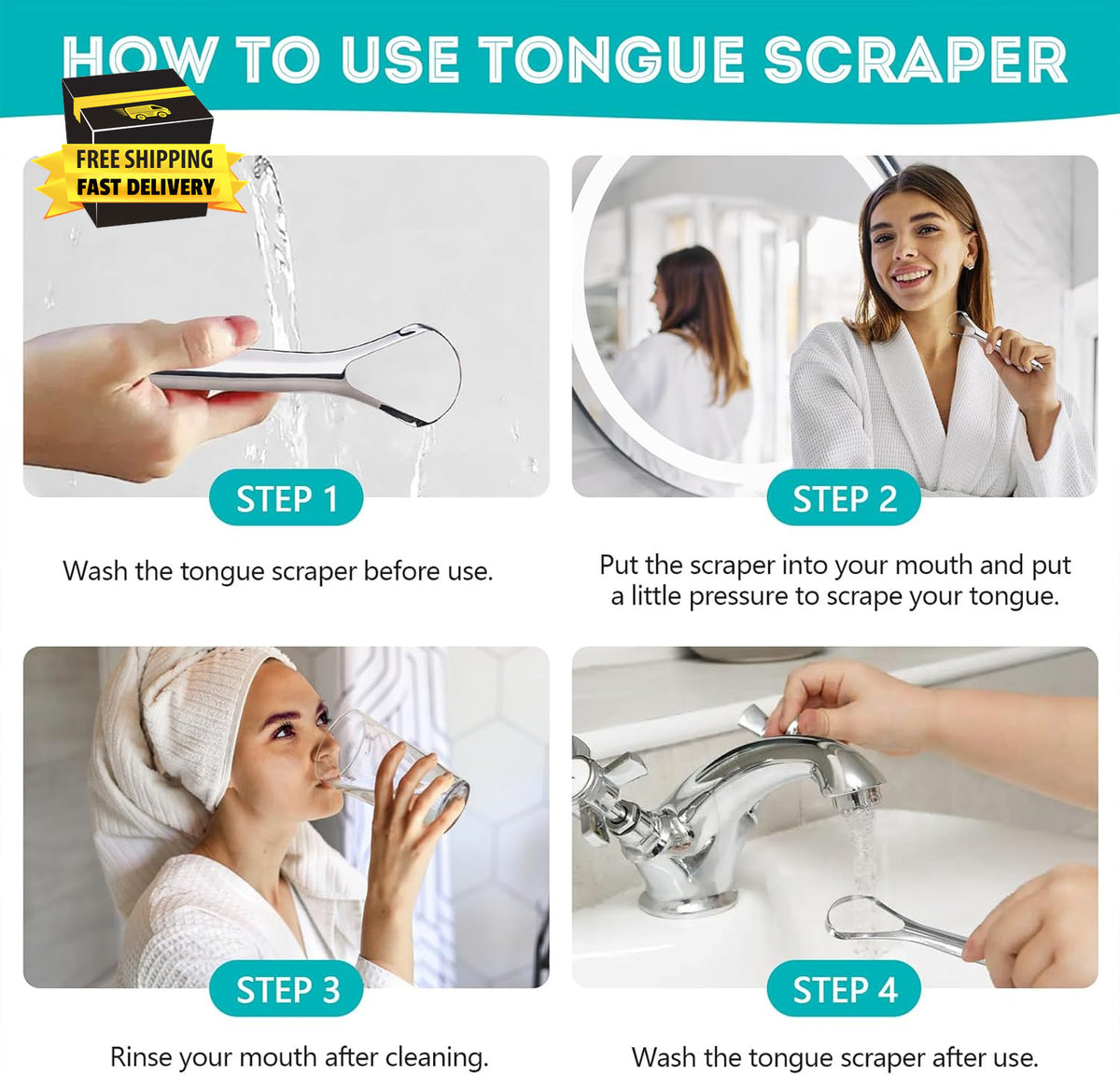 Stainless Steel Tongue Scraper Set with Travel Case - Reusable Oral Hygiene Tool