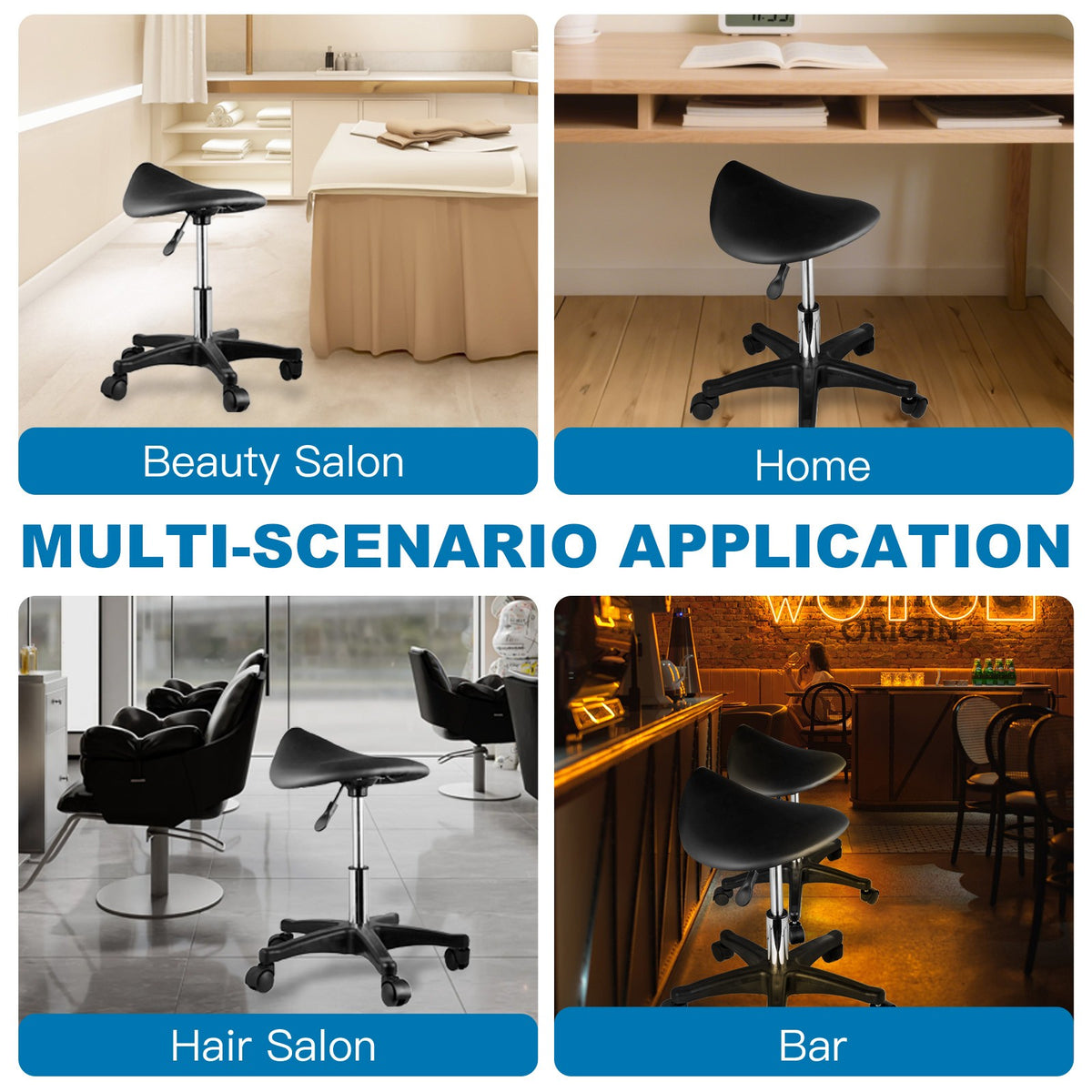 Ergonomic Saddle Stool with Wheels - Adjustable Height Rolling Chair