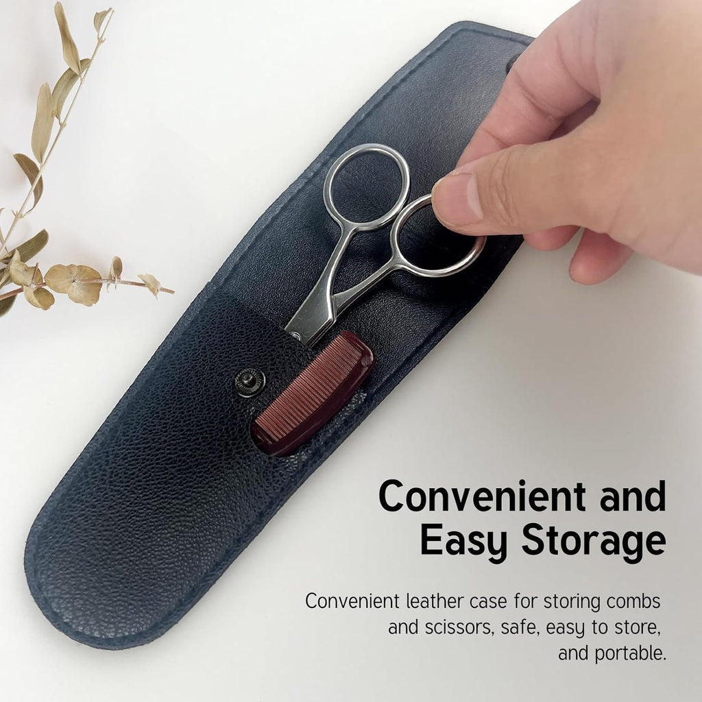Men's Mustache Grooming Kit with Scissors and Comb Travel Set