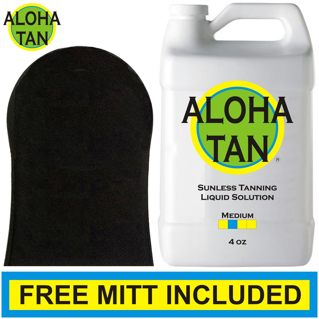 Aloha Tan Medium Self Tanning Spray Solution - 4 oz with Mitt & Gloves