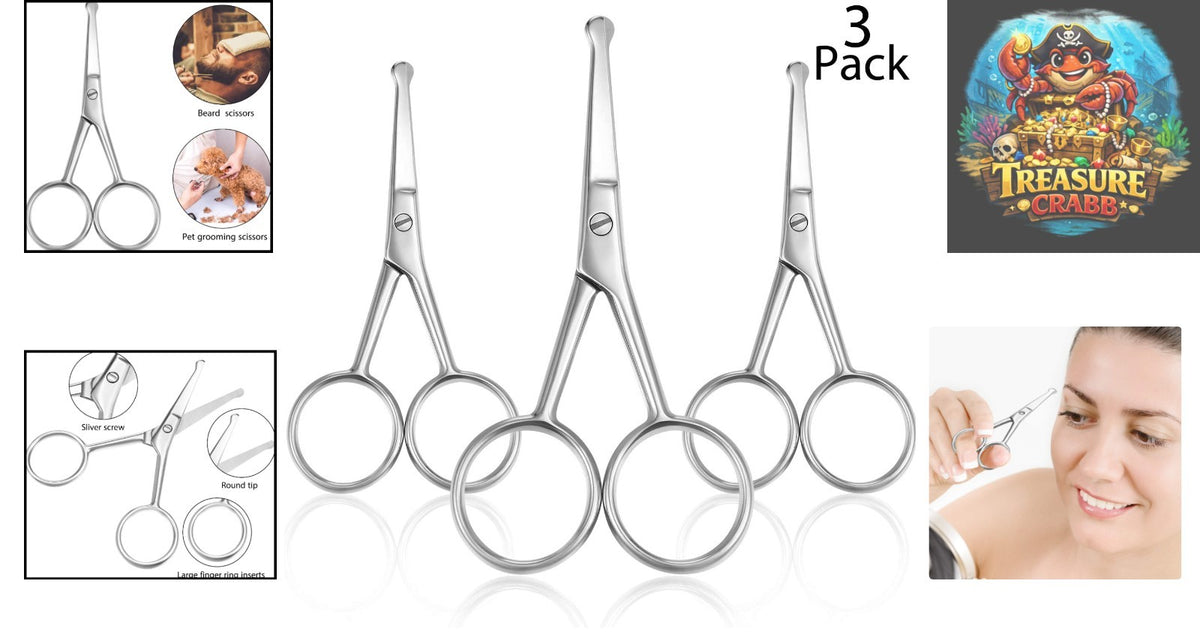 Travel Stainless Steel Nose Hair Scissors Set with 3 Rounded Tips