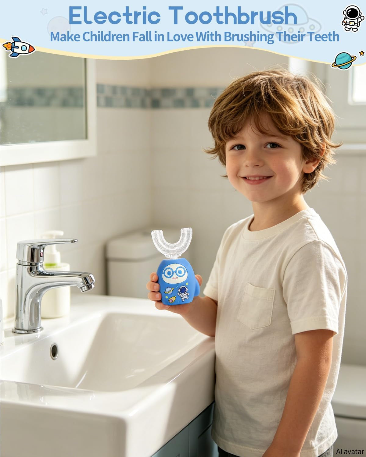 Kids U-Shaped Electric Sonic Toothbrush with 360° Full Mouth Cleaning