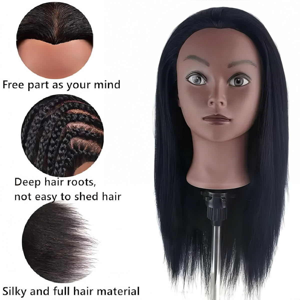 Black Mannequin Head for Hair Braiding Cosmetology Practice - 21 Inch Layered Synthetic Hair