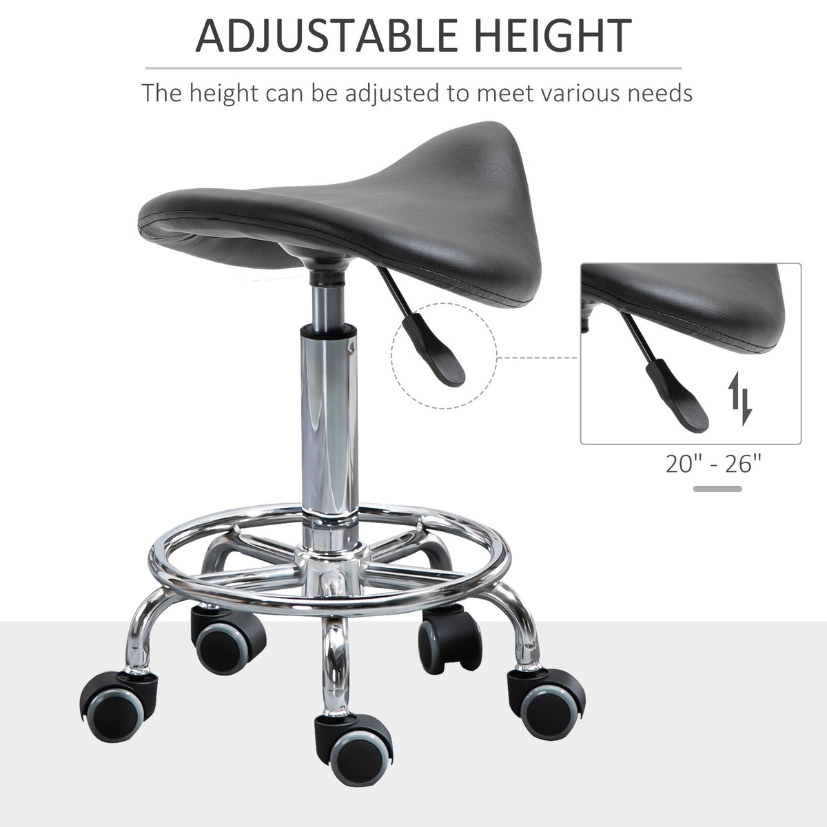 Adjustable Rolling Saddle Stool for Salon Spa Massage Black