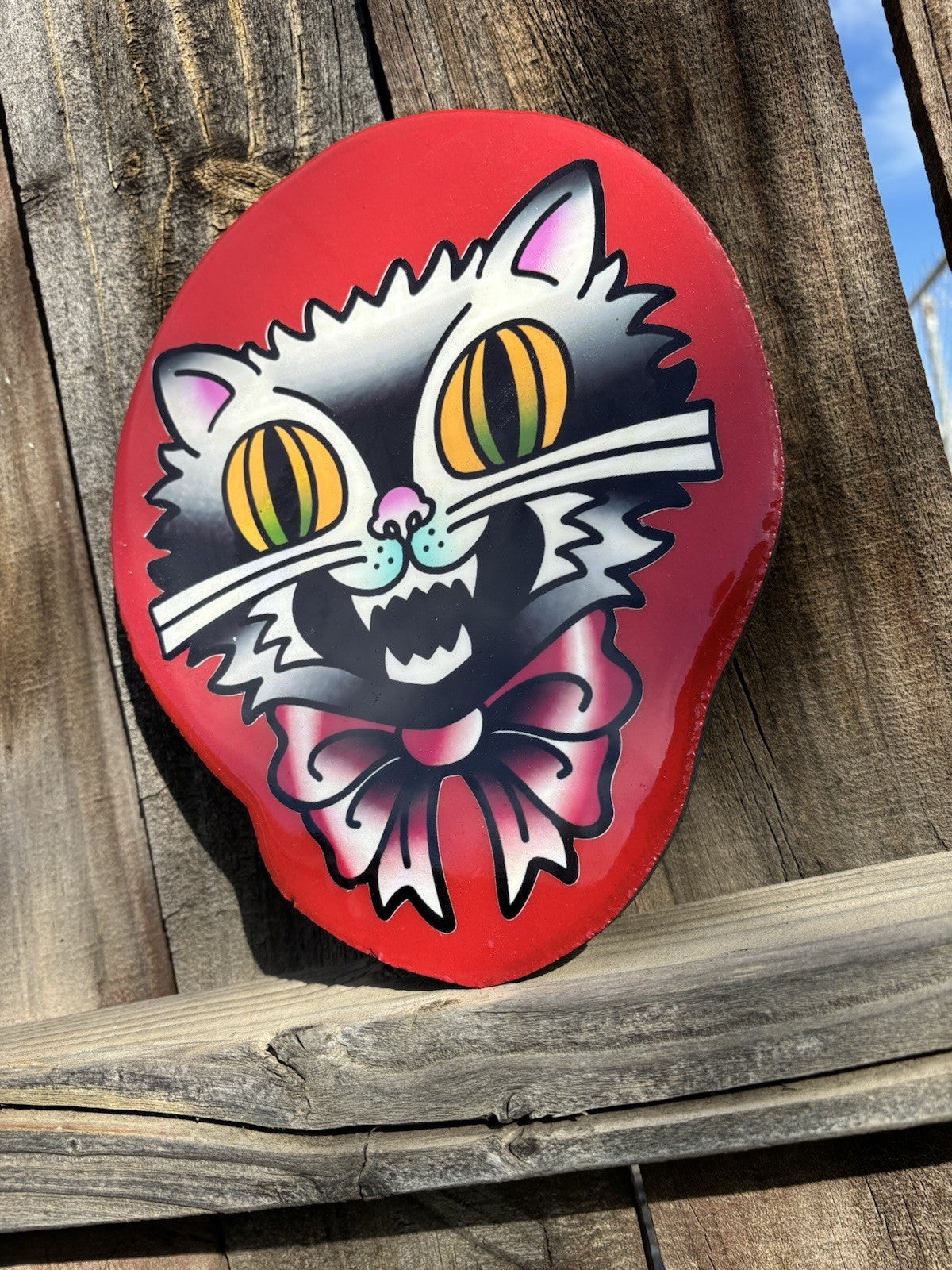American Traditional Cat Handmade Wooden Sign – Garage Art & Tattoo Flash