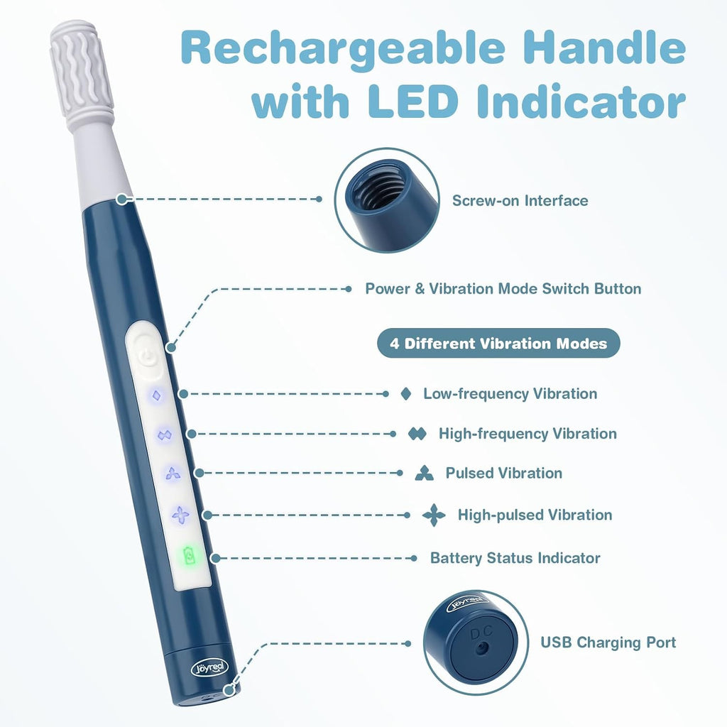Oral Motor Vibration Therapy Kit with 7 Textured Silicone Heads & Rechargeable Handle