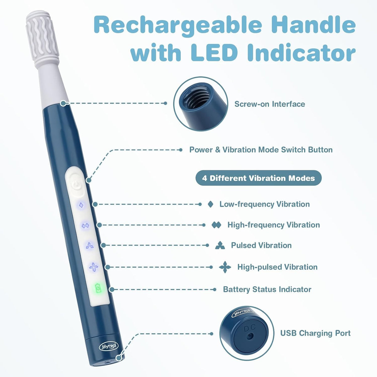 Oral Motor Vibration Therapy Kit with 7 Textured Silicone Heads & Rechargeable Handle