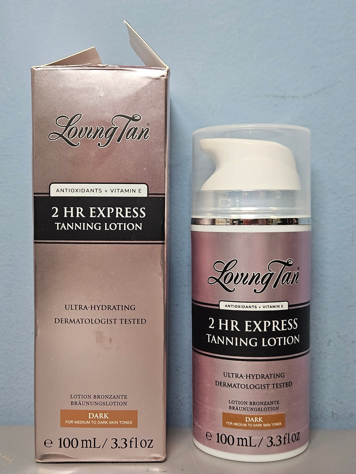 Dark Tanning Lotion - 2 HR Express Self Tanner 3.3 oz - Torn Box