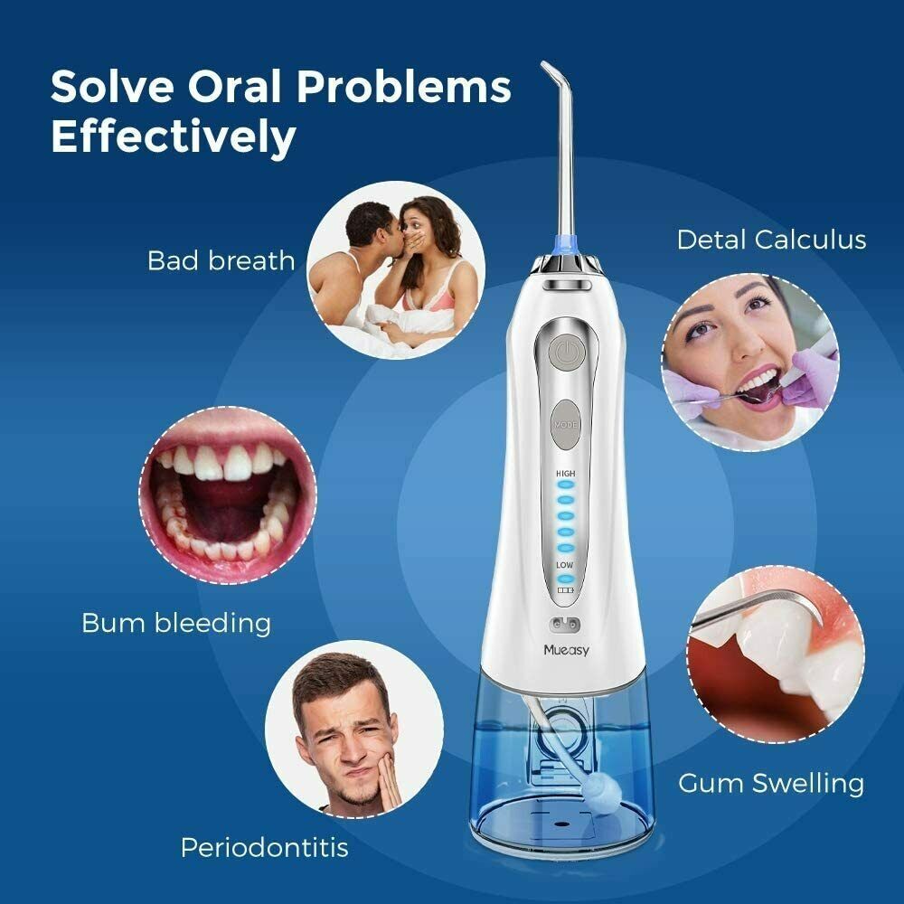 Cordless Dental Water Flosser with 5 Jet Tips, IPX7 Waterproof, Rechargeable