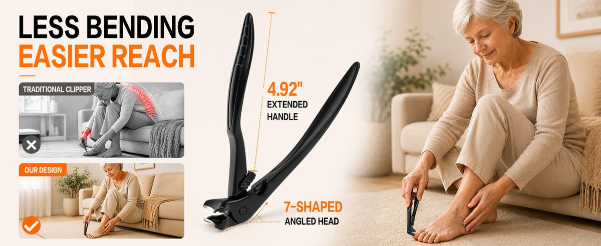 Senior Wide Jaw Angled Nail Clipper for Thick Nails - Ergonomic Handle