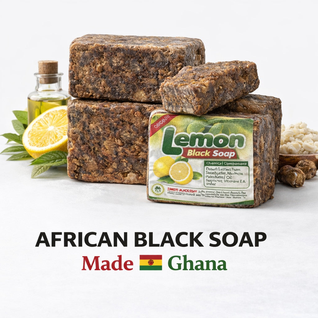 Organic African Black Soap Bar - Natural Ghana Handmade Cleansing for Face & Body