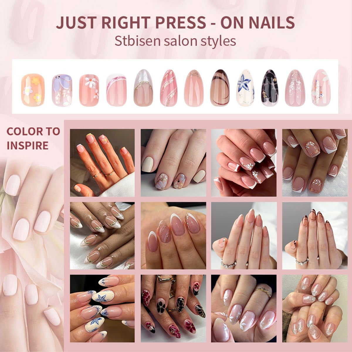Press-On Nails Almond Nude with Cloudy White French Tip & Gold 3D Design