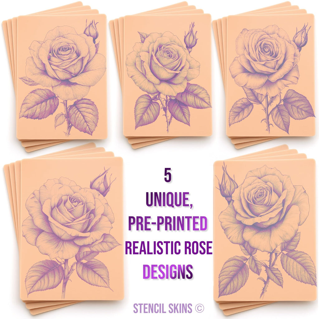 Tattoo Practice Skins 5 Pack - Pre-Printed 3mm Silicone Skin for Tattooing with Free Tutorial