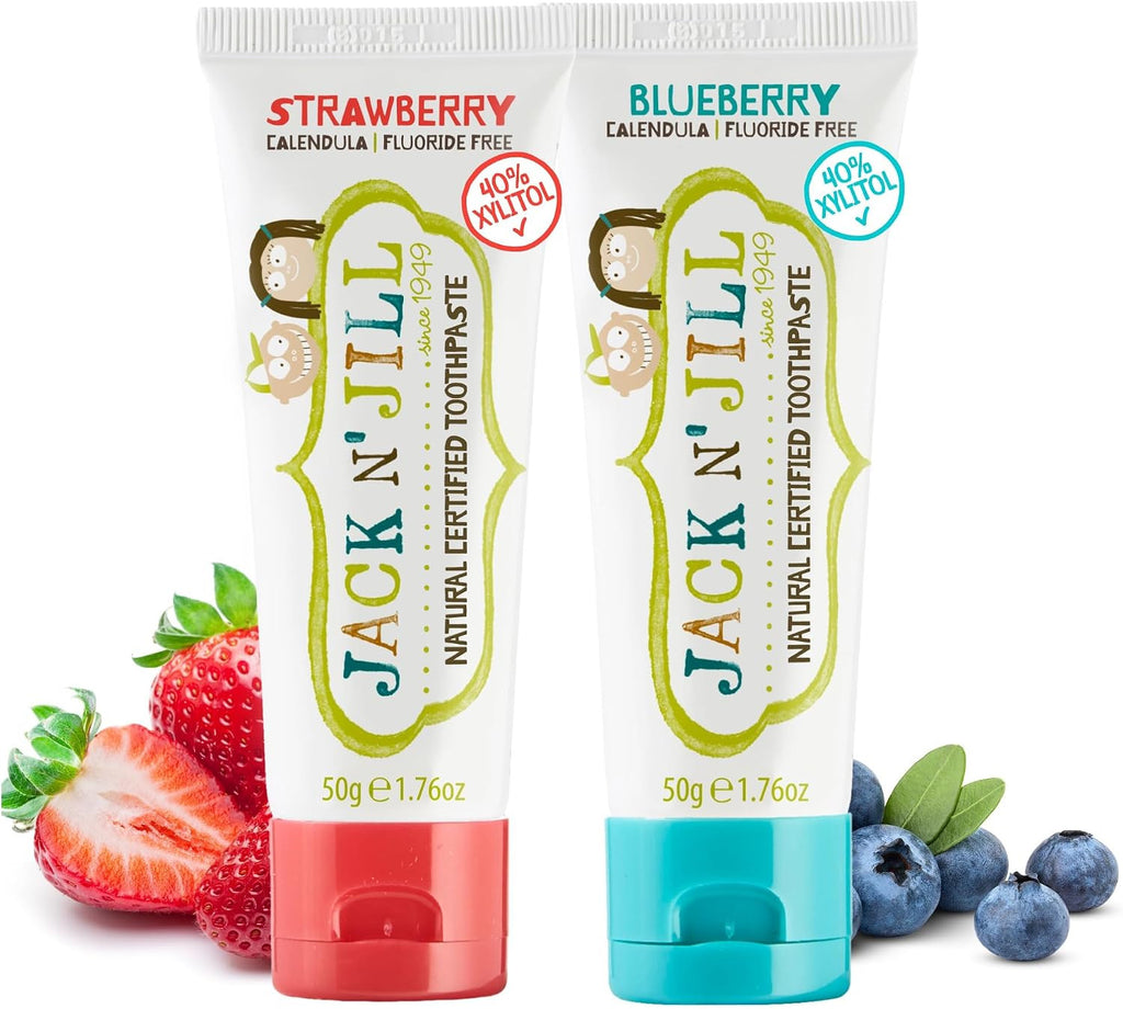 Kids Natural Toothpaste with Strawberry & Blueberry Flavors - Fluoride-Free 1.76 Oz Pack of 2