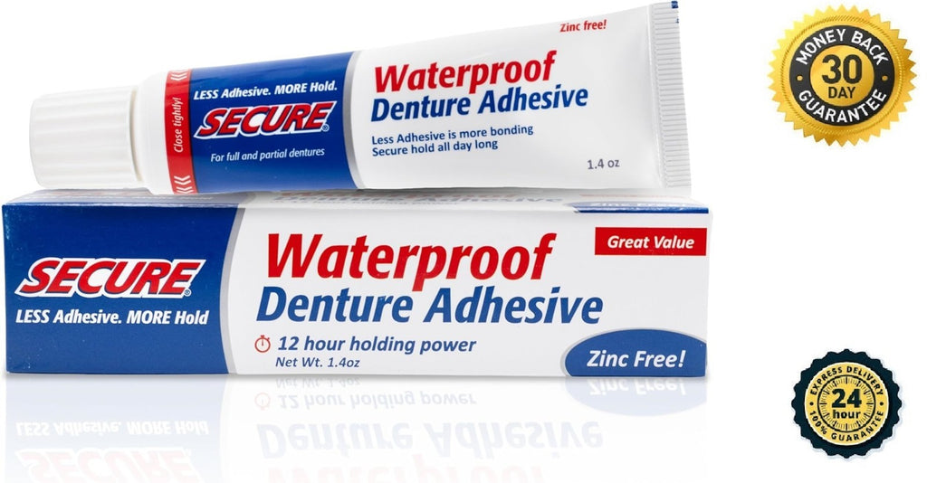 Waterproof Denture Adhesive - Zinc-Free Extra Strong Hold for Upper & Lower