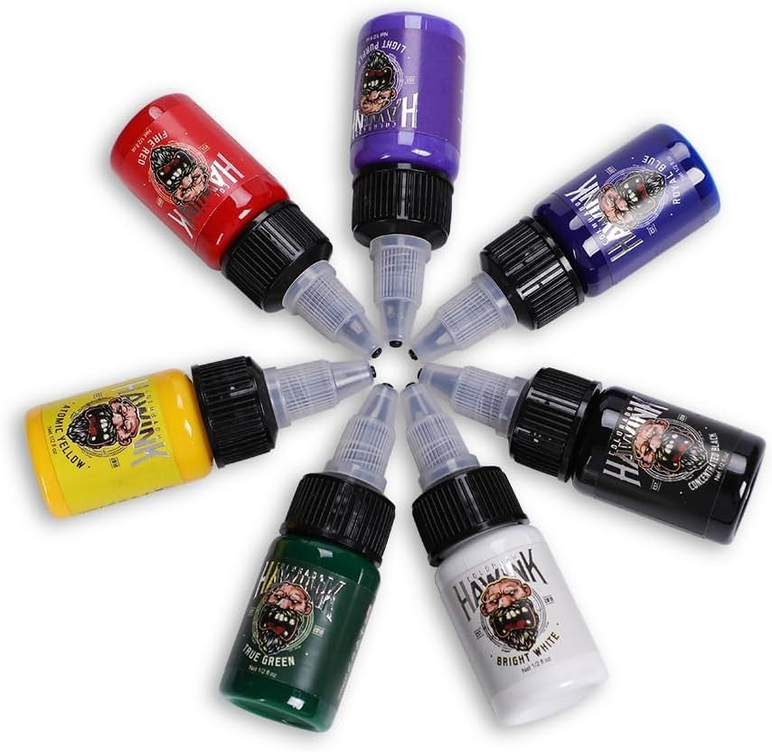 Multicolor Tattoo Ink Set - 7 Bottles 1/2 oz Each for Lasting Color