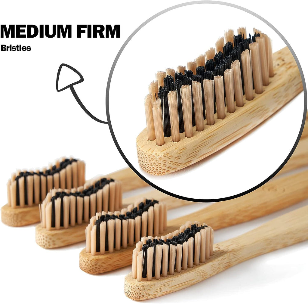 20 Count Eco-Friendly Bamboo Toothbrushes Soft & Medium Bristles Bulk Pack